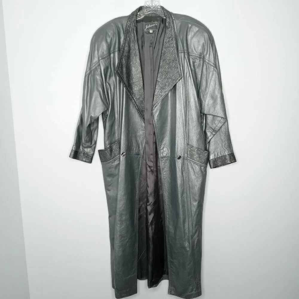 Vintage Rare 80s Juliana's silver long leather coat size small